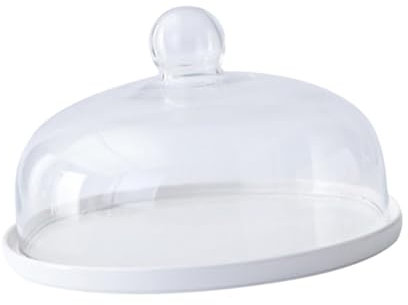 LABRIMP Dustproof Cake Pan Cake Pan with Lid Mini Cake Mini Food Salad Tray Dome Cover Appetizer Serving Tray Snack Cheese Dessert Plate with Lid Cake Dome with Base White Lead- Glass