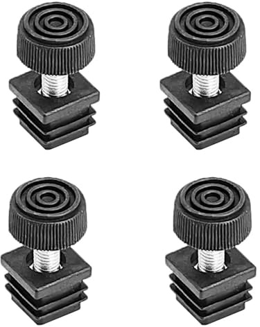 Supertool Lot de 4 pieds de nivellement réglables 20 x 20 mm, kit d'inserts pour tubes carrés pour pieds de chaises avec filetage réglable pour pieds de meubles, noir