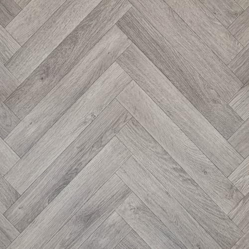 Grey Modern Herringbone Effect Eclipse Vinyl Flooring 2mm Thick Lino Roll Bathroom Kitchen (2m Wide x 4m Long)