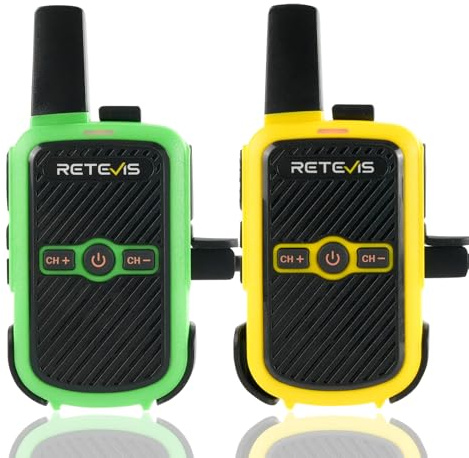Retevis RT15 Walkie Talkie Erwachsene, PMR446 Funkgeräte, Freisprech VOX, Mini, 1000 mAh Li-Ionen-Akku, Walkie Talkie für Campingspiele, Schule, Hausspiele, Urlaub (Grün und Gelb, 1 Paar)
