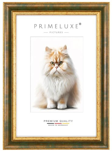 PrimeLuxe Barock Bilderrahmen nach Maß 20 x 60 cm in Grün Gold | Größe wählbar | mit entspiegeltem Acrylglas | Rahmen für Poster | Puzzle | Foto collage