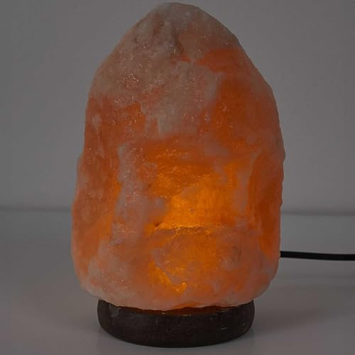 HOME DECO FACTORY, LA99761, Rosa saltlampa med träfot - Dekorativ belysning, lugnande belysning, luftrenande fördelar, idealisk för meditation och avkoppling - 20 cm, rosa