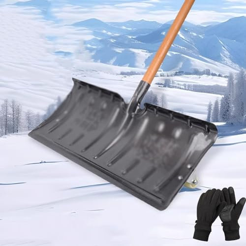 Pala da neve, grande pala da neve, strumento di pulizia della neve per uso invernale all'aperto, pala per grano, pulizia neve e rottura ghiaccio (con ruote) (57 cm + 1,2 m manico in legno)