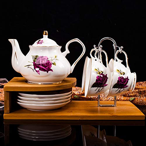 TLOKIXA Servizio da tè Floreale Vintage per Adulti Set da tè Tazze da tè e piattino Set Regalo da caffè in Porcellana Cinese con Supporto portabicchieri