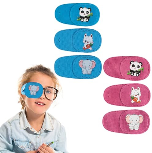 RGKY 6 Pièces Cache Oeil Enfants,Réutilisables en Tissu Non Tissé Cartoon Cache-œil Couvre Lunettes Eye Patches pour Garçon Fille - Bleu et Rose,pour œil droit
