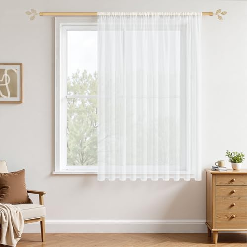 MRTREES Vorhänge Weiss 160x200cm (HXB) für Stangendurchzug Kurz Vorhang Weiß Transparent Extra Breite Gardine landhausstil für Wohnzimmer Schlafzimmer und Küchen, 1er Set