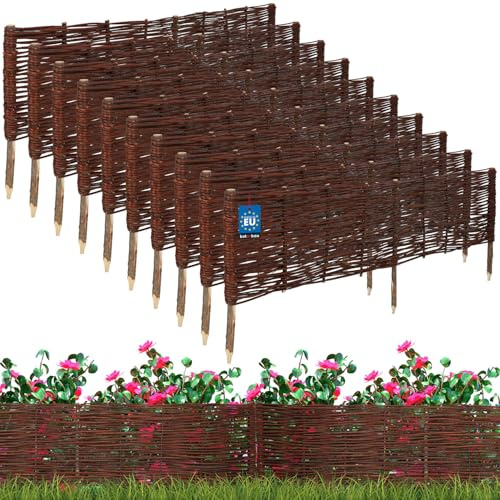 KOTARBAU® Beeteinfassung 120 x 30 cm, Weidezaun, Beetumrandung aus Weide | Beet Zaun, Mini Steckzaun, Abgrenzung für Blumen- & Kräuterbeet, Garten Deko, Beetbegrenzung Weide, Braun, 10er Set