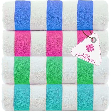 Casa Copenhagen Cabana Toallas de Playa, Bruto y Difícil, Secado rápido, para Piscina, Baño y Ducha, 76,2 x 152,4 cm, Juego de 4. Algodón Playa de Baño Toallas -Turquesa, Azul Real, Rosa, Verde
