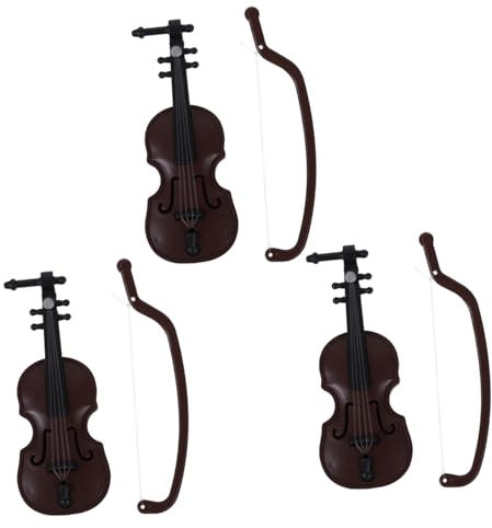Kisangel 3stücke Miniatur Violine Plastikkleines Instrument Für Puppenhaus-deko Realistische Mini Violin Requisiten Zur Szenengestaltung