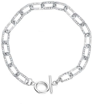 LELOUCHY Italian 5.2mm Paperclip Link Chain Bracelet 925 Sterling Silver Paperclip Adjustable Bracelet with Toggle 6.5/7/7.5/8 Inch for Men Women