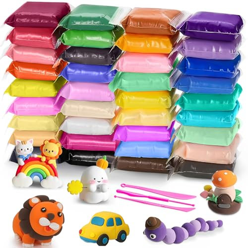 EOPUOZS Plastilina per Bambini, 36 Colori Air Dry Clay, Pasta Modellabile Bambini per Creatività e Lavoretti, Argilla da Modellare con 3 Utensili, Regalo per Ragazzi e Ragazze da 3 a 12 Anni