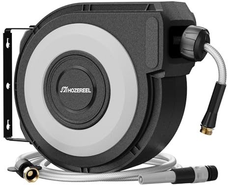 HOZEREEL Wall Mount Retractable Garden Hose Reel, 50 ft, Automatic Self-Retracting, Metal Mounting Bracket, 1/2 Inch Hose Included