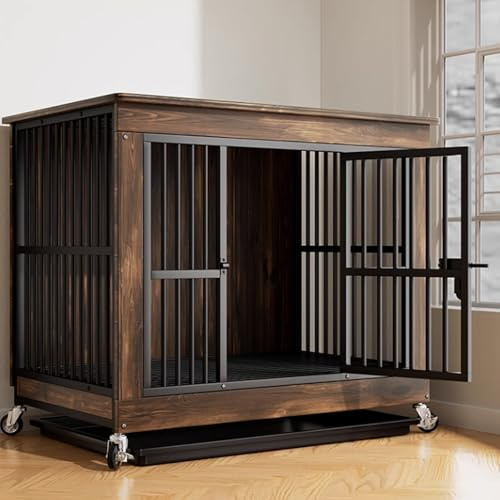 Niche en bois robuste pour chien - Table basse décorative avec rotation à 360° et plateau inférieur pour une utilisation en intérieur