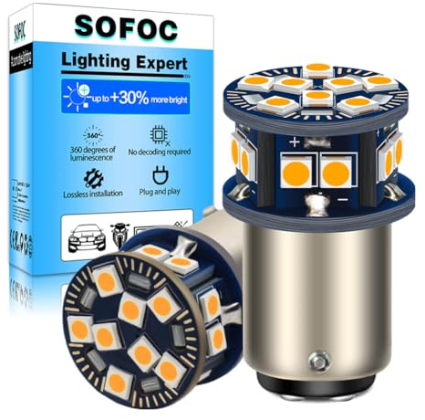 SOFOC BA15D Lampadina Frecce a 2 Contatti Giallo Ambra 12V 24V 48V 6-60V AC/DC Canbus Ready per Camper,Barca,Auto 2Pcs