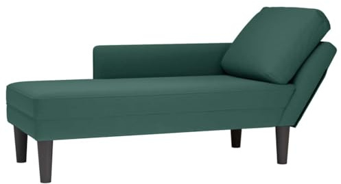 Willood Chaiselongue Liege Schlafsofa Loungesofa Liegesofa Couch in Eleganter Optik mit Kissen und Rechter Armlehne Dunkelgrün Samt