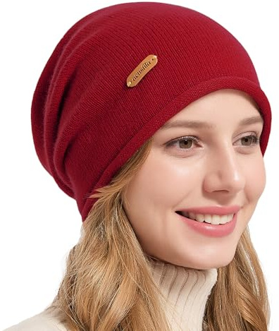 ACUSHLA 100% Merino Wool Slouchy Beanie for Women & Men Knit Winter Hat Unisex Warm Skull Cap for Cold Weather Red