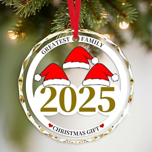 Personalisierte Weihnachtskugeln Familie 2025, Kristallglas-Kugel mit Namen, Custom Geschenk für Familien mit 2-9 Mitgliedern, Christbaumschmuck