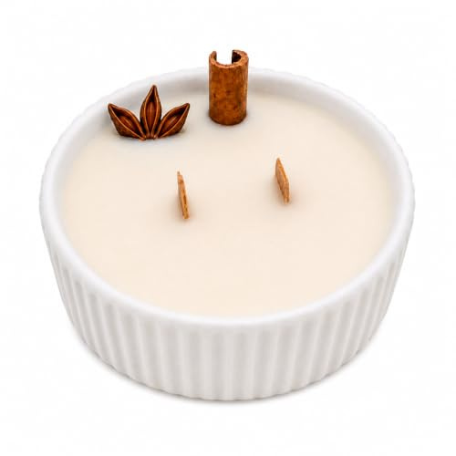 Vela Artesanal de Cera de Soja Atuvela | Canela Manzana | Mecha de Madera | Hecha a Mano en España | Vela Perfumada para Hogar, Regalo, Salón y Dormitorio