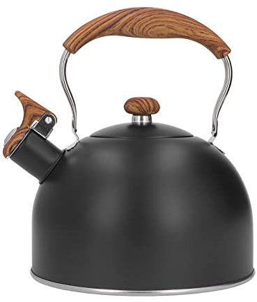 Bollitore per il tè con fischio, bollitore per il tè da 2,5 litri per piano cottura Teiera per piano cottura Teiera in acciaio inossidabile con manico in legno per acqua bollente
