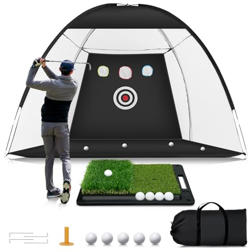 Golf Net: 10 x 7FT Practice Net with Mat for Chipping, Swing, Driving Practice, Nets for Backyard, Indoor & Outdoor Use, Ideal Golf Accessories Gifts for Men, Women, dad, Husbands, and Golfers