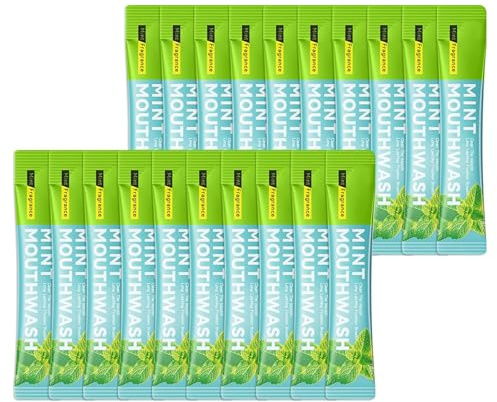 Munsköljning 10 ml × 20 st, mun engångs & bärbar, ger frisk andning, skyddar tänderna och rengör munvård, praktisk på språng (mynta)