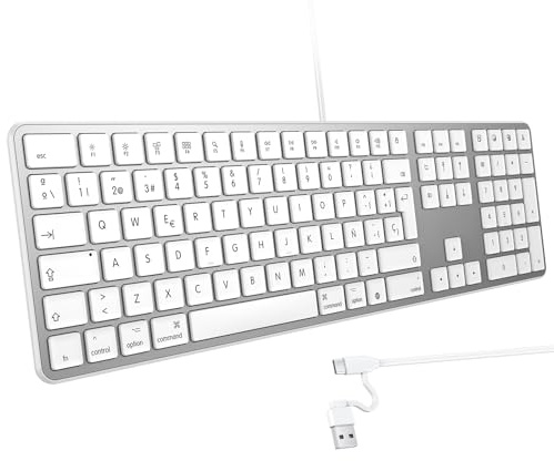 OMOTON Teclado Mac con Cable, Teclado numérico, Plata