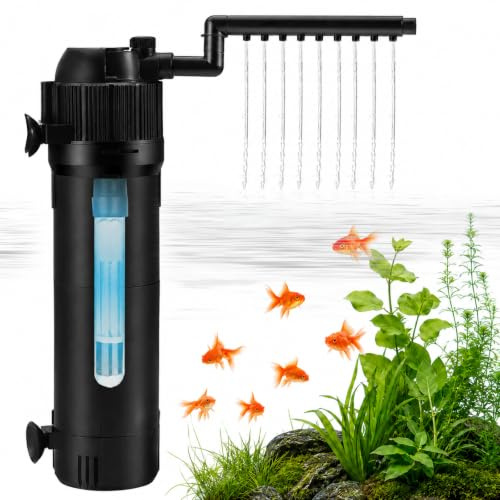 Internal UV Fish Tank Filter, 5-in-1 Aquarium Filter Pump with UV Steriliser, Multi-Mode Water Pump for Freshwater & Saltwater, 650 L/H Aquarium Filter for 100-300L Aquariums, Adjustable Flow Rate