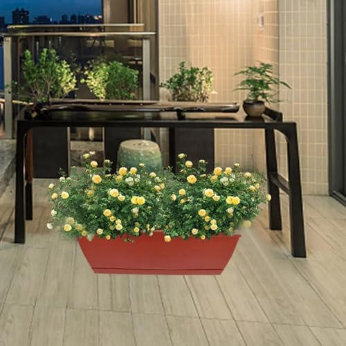 Rechteckiger Blumentopf aus Kunststoff für Garten, Outdoor, Balkon, Innenbereich, Büro, Schreibtisch, Bonsai, Sukkulenten, Farne und Gemüseanbau (hellgrau)