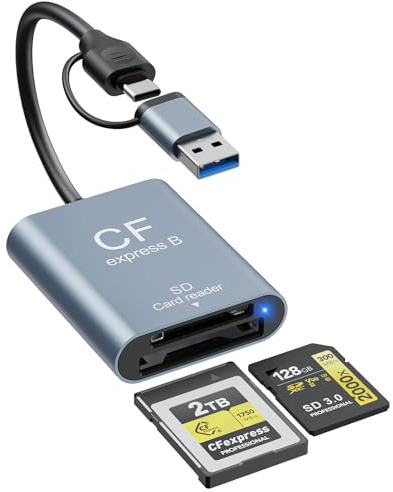 USB3.2 Gen2 10Gbps CFexpress Type B & SD Card Reader,2IN1 Aluminum Adapter | USB-C + USB-A CFexpress Type B Memory Card Reader,Dual-Slot CF Express Type B Reader Compatible with Windows,Mac Book,Google