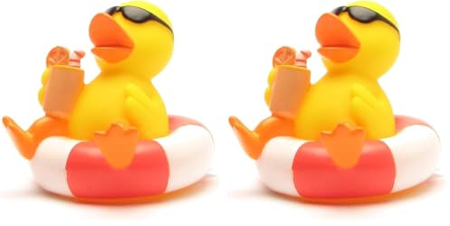Duckshop I Badeente im Schwimmreif I Quietscheente I Quietscheentchen L: 8 cm I Spielzeug für Babies und Kinder I Badespielzeug für die Badewanne I Geschenk für Urlauber (Packung mit 2)