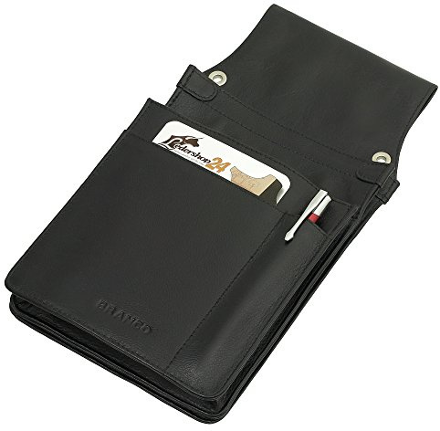 Ledershop24 Profi Tablet-Kellnertasche passend für iPad mini bis 8 Zoll & Kellnerbörse Rindsleder Schwarz