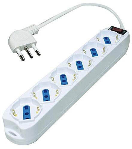 MULTIPRESA 6 PRESE SCHUKO/BIPASSO SPINA 16A a 90° + INTERRUTTORE con Protezione da Sovraccarico, 3500W