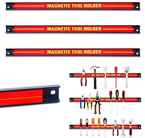 18 inch Magnetic Tool Holder Rack, Strong Metal Heavy Duty Magnet Storage Tool Set, with Mounting Screws for Garage Workshop - Heavy Duty Garage Wall Holder Strip for Tools (3)
