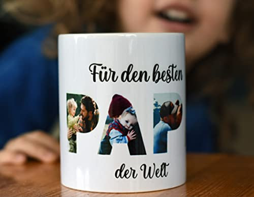 - Tasse selbst individuell mit eigenem Fotos gestalten/Personalisierbar mit eigenen 4 Fotos |Fototasse/Papatasse | Geschenk für Papa |