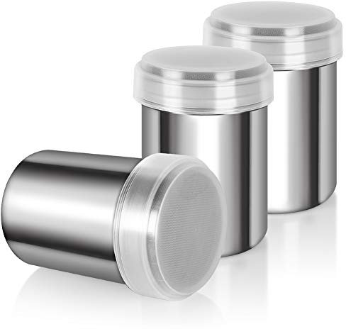 Accmor 14oz Powdered Sugar Shaker Duster, Cinnamon Shaker Flour Duster Sifter, Stainless Steel Fine Mesh Shaker for Sugar Flour Cocoa Coffee Bar, 3 Pack