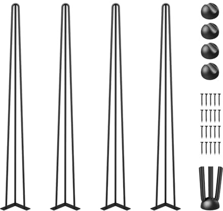 Happybuy VEVOR Pieds de Table en Épingle à Cheveux de 36, Ensemble de Pieds de Table en Épingle 4 PC, Pieds en Épingle À Cheveux Acier avec 3 Tiges Robustes, Pieds de Meubles Noirs pour Créer Table