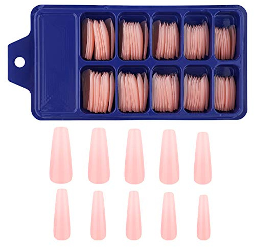 SAVITA 100 Stück Lange Ballerina-Nägel, gefälschte Nägel Mit Vollständiger Abdeckung Spitzen Aus Acrylnägeln Mit Schachtel für Nagelstudios Und DIY Nail Art 10 Größen (Nude Pink)