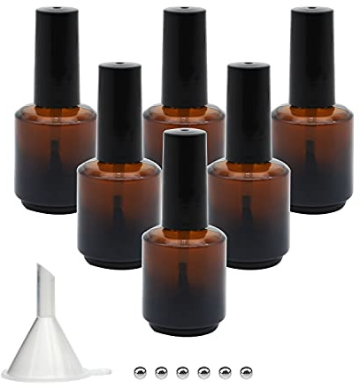 Agidea 6PCS Empty Nail Polish Bottles Amber 15ML/0.5 oz, Empty Dark Glass Refillable Nail Polish Bottles with Brush & Mixing Balls & Funnels,Brown