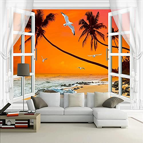 Frtmsticker Papier Peint Autocollant Murale 3D Coucher De Soleil Plage Paysage Papier Peint Photo 3D Enfants Chambre 3D Murale Pvc Autocollant Wall Art Garçon Fille Chambre Affiche Murale 400X280Cm