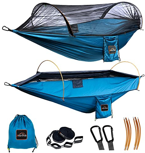 AnorTrek Professionell campinghängmatta med myggnät, lätt bärbar dubbel hängmatta med två 30 m hängmatta trädremmar, 230T nylonhängmatta för camping vandring trädgård backpacking