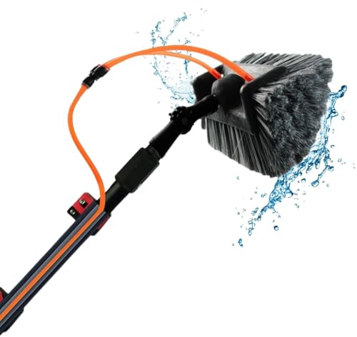 aquascopic Teleskopstange mit interner Wasserspender und Bürste mit 5 Flächen – Fensterputzer längenverstellbar – Bis zu 10m – Fensterreiniger für Sonnenkollektoren - Interner Wasserschlauch
