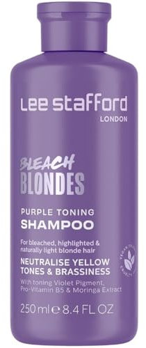 Lee Stafford Purple Toning Shampoo | Bleach Blonde Collection - Neutralizes Brass & Yellow Tones, Great for Bleached, Highlighted, & Grey Hair, Hydrating & Adds Shine to Dry Damaged Hair, 250 ml