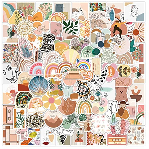 ZOOMPIL Boho Aesthetic Stickers, 250 Motive Cartoon Aufkleber Kleine Frische Regenbogen Stickers Gepäck Skateboard Scrapbook Reisekoffer für Spielzeug Aufkleber