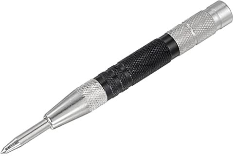 sourcing map Automatic Center Punch, 6-Inch Spring-Loaded Center Hole Puncher Marker Hand Tool Adjustable Black + Silver Tone for Wood Metal Plastic