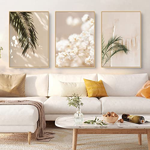 Beige Wandbilder 3er Poster Set Moderne Wandbilder Boho Bild Wohnzimmer Poster Vintage Leinwandbilder Wandposter Ohne Rahmen (50x70 cm)