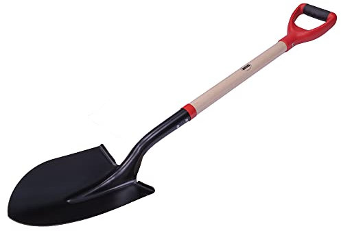 Amig - Runde Gartenschaufel | Schaufel mit Klinge aus Stahl und Holzgriff zum Graben und Entfernen von Erde | Werkzeuge für Gemüsegarten und Gartenarbeit in rot-schwarzer Oberfläche | Maße: 110 cm.