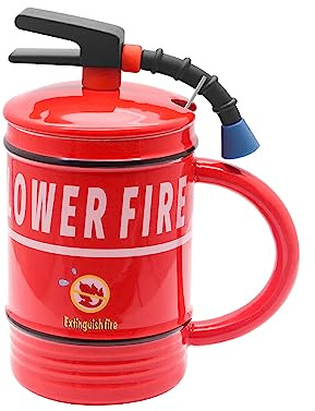 ShawFly Feuerlöscher-Kaffeetasse, kreative lustige Keramikbecher, Persönlichkeitstasse Geschenkbecher, Stadt Feuerwehr Geschenk Lustiges Geschenk für Junge Mädchen Feuerwehrmann Männer Vater (rot)