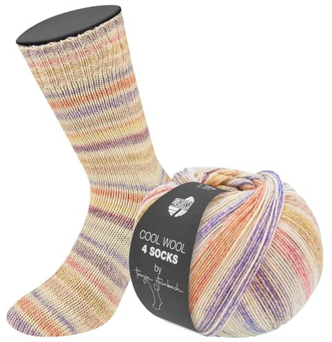 LANA GROSSA Cool Wool 4 Socks Print | Bedrucktes Merino-Sockengarn aus mehrfach verzwirnten Einzelfäden | Handstrickgarne aus 75% Schurwolle | 100g Wolle zum Stricken & Häkeln | 420m Garn FB 7762