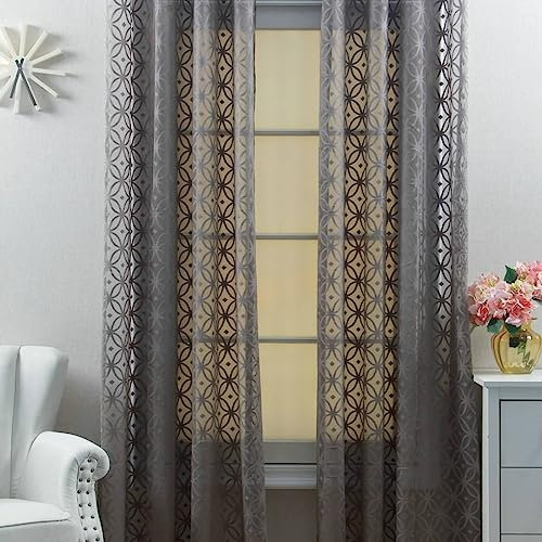 Mesnt Curtains for Bedroom Sheer, Polyester Translucent Sheer Curtain with Simple Geometric Pattern, Punch Hole, 54W x 84H inch