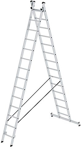 PROREGAL Sprossen-Mehrzweckleiter 2-teilig mit nivello®-Traverse | 2x14 Sprossen | Leiter, Teleskopleiter, Trittleiter, Bockleiter, Sprossen-Doppelleiter